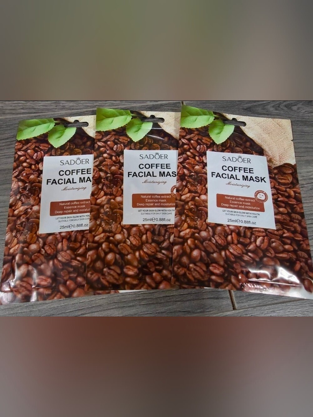 SADOER Natural Coffee Facial Mask. Pack Of 3.